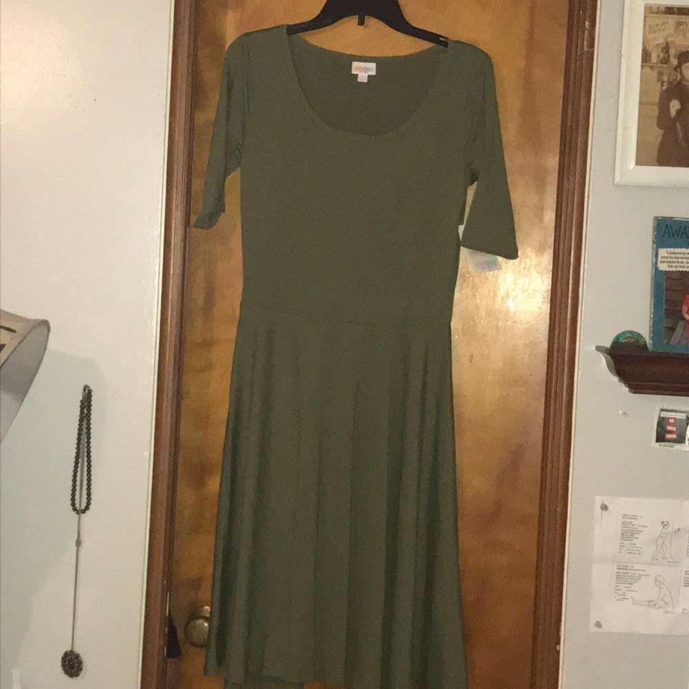 NWT Lularoe Nicole medium olive army green dress